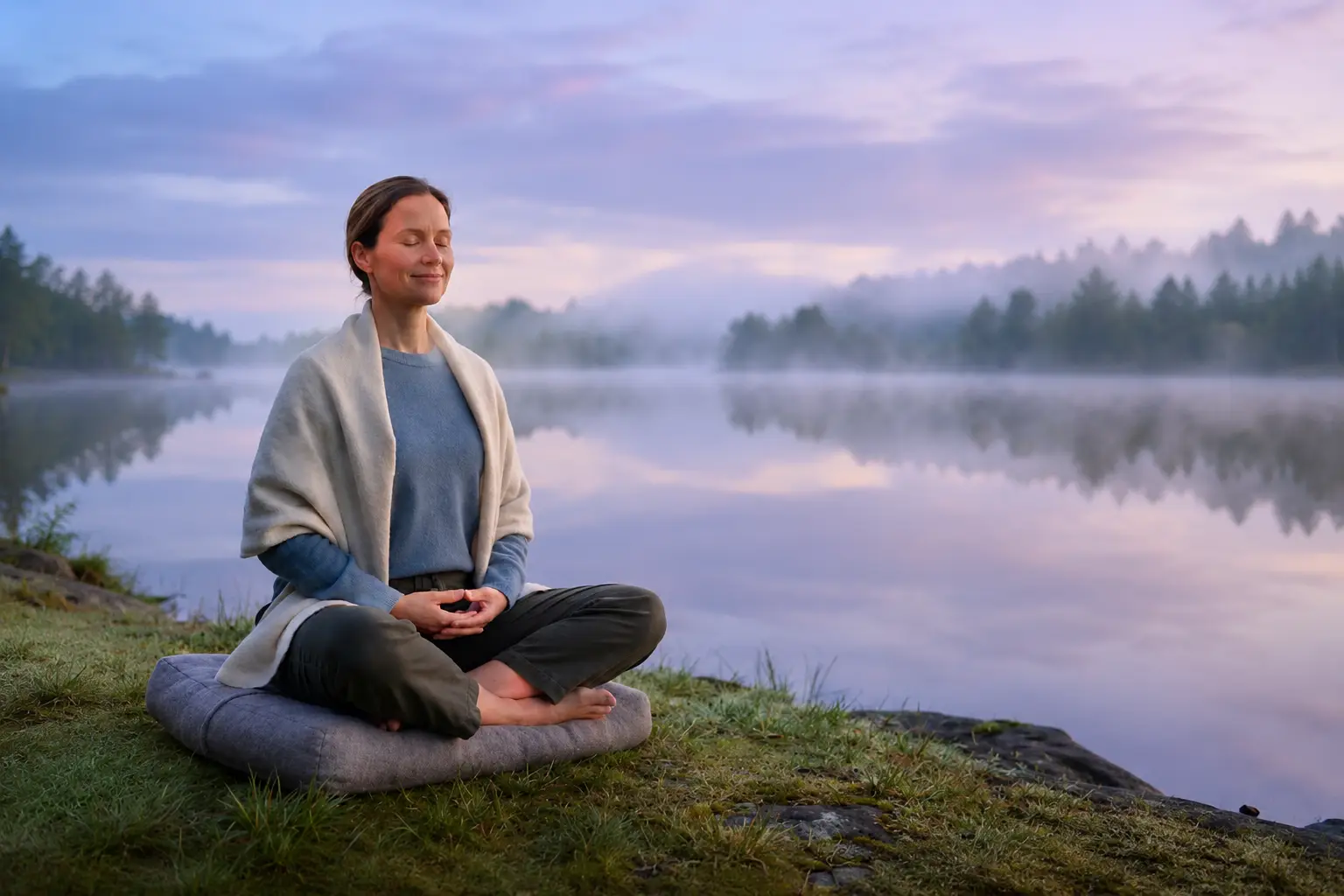 Meditatie bij een meer, symbool voor de persoonlijke begeleiding van NeuroSage